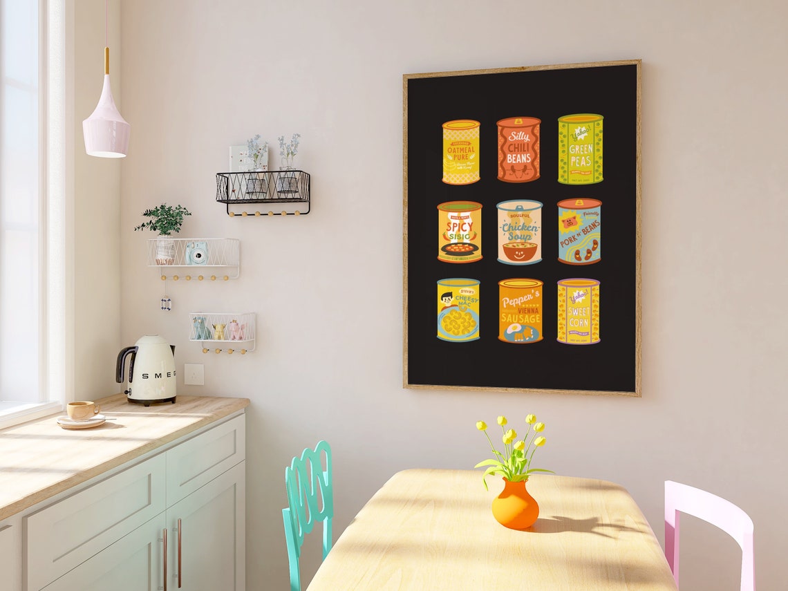 Retro Canned Goods Illustration Vintage Pantry Kitchen Wall Poster - Image 2