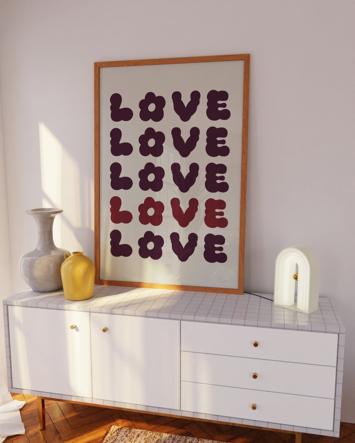 Love Floral Font Print Cute Girly Retro Poster Flower Aesthetic Indie Art Teen Girl Dorm Room Decor Funky Living Room Bedroom Decor - Image 2