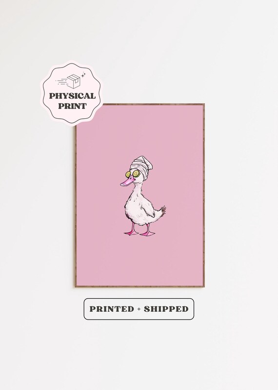 Duck In Towel Cucumber Eyes Poster Cute Spa Day It Girl Physical Print Trendy Goose Bathroom Art Preppy Animal Dopamine Decor