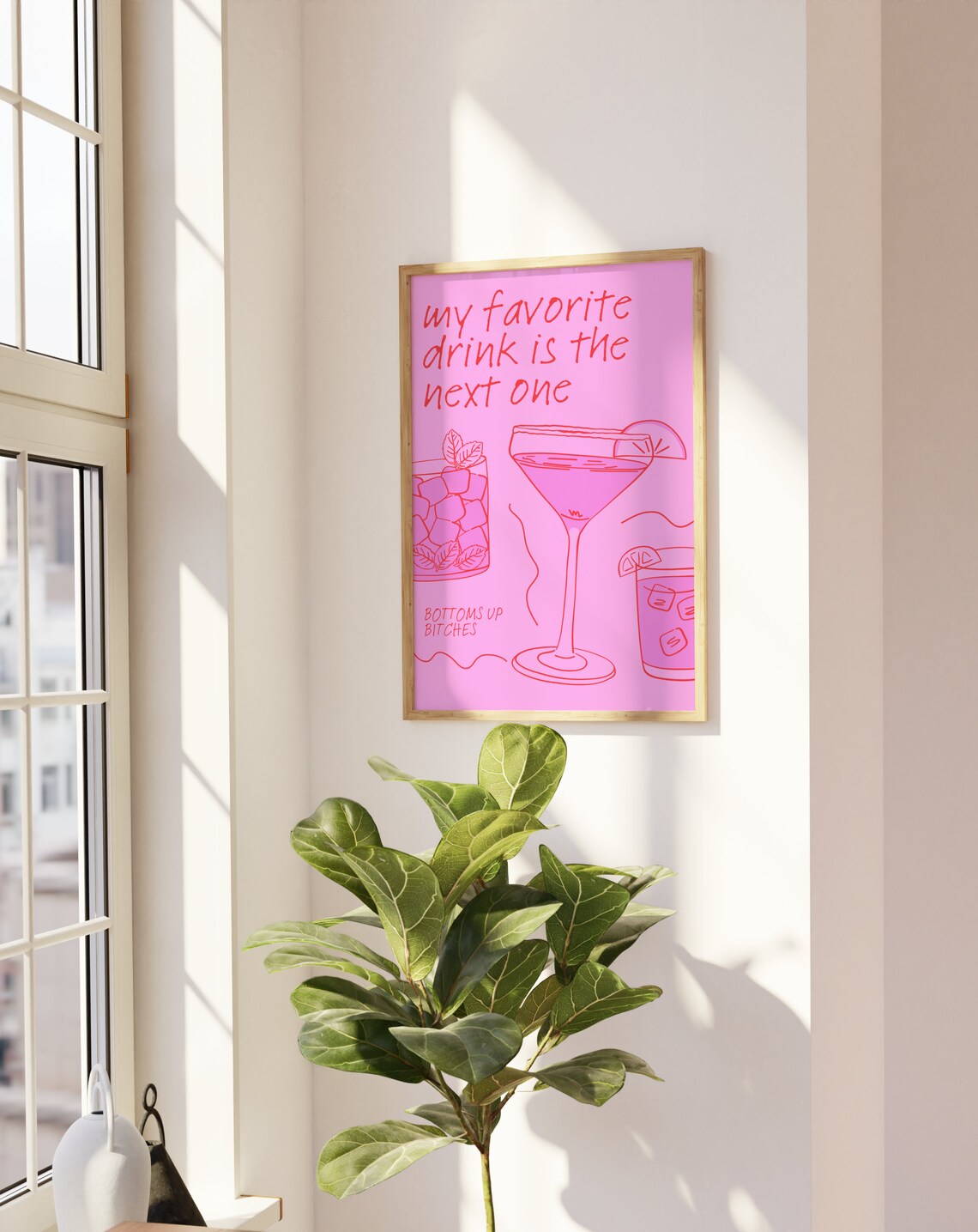 Hot Pink Bar Cart Funny Alcohol Quote Art Print - Image 3