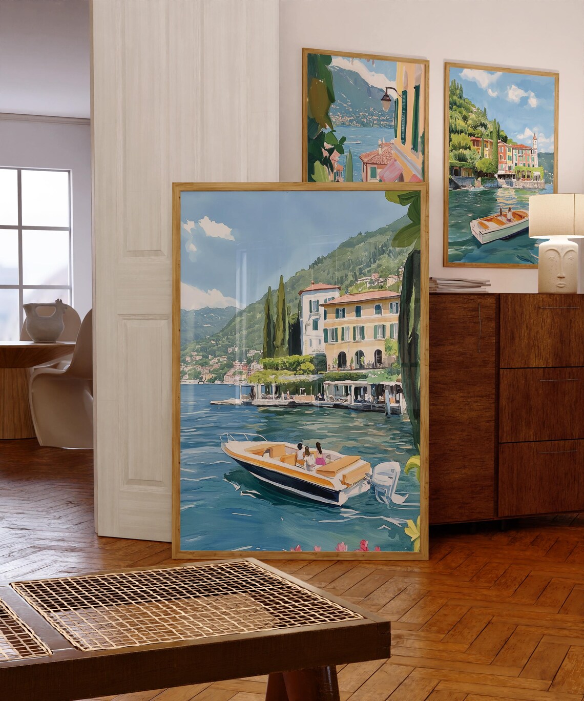 Lake Como Italy Motorboat Villa Lakeside Garden Watercolor Poster - Image 4