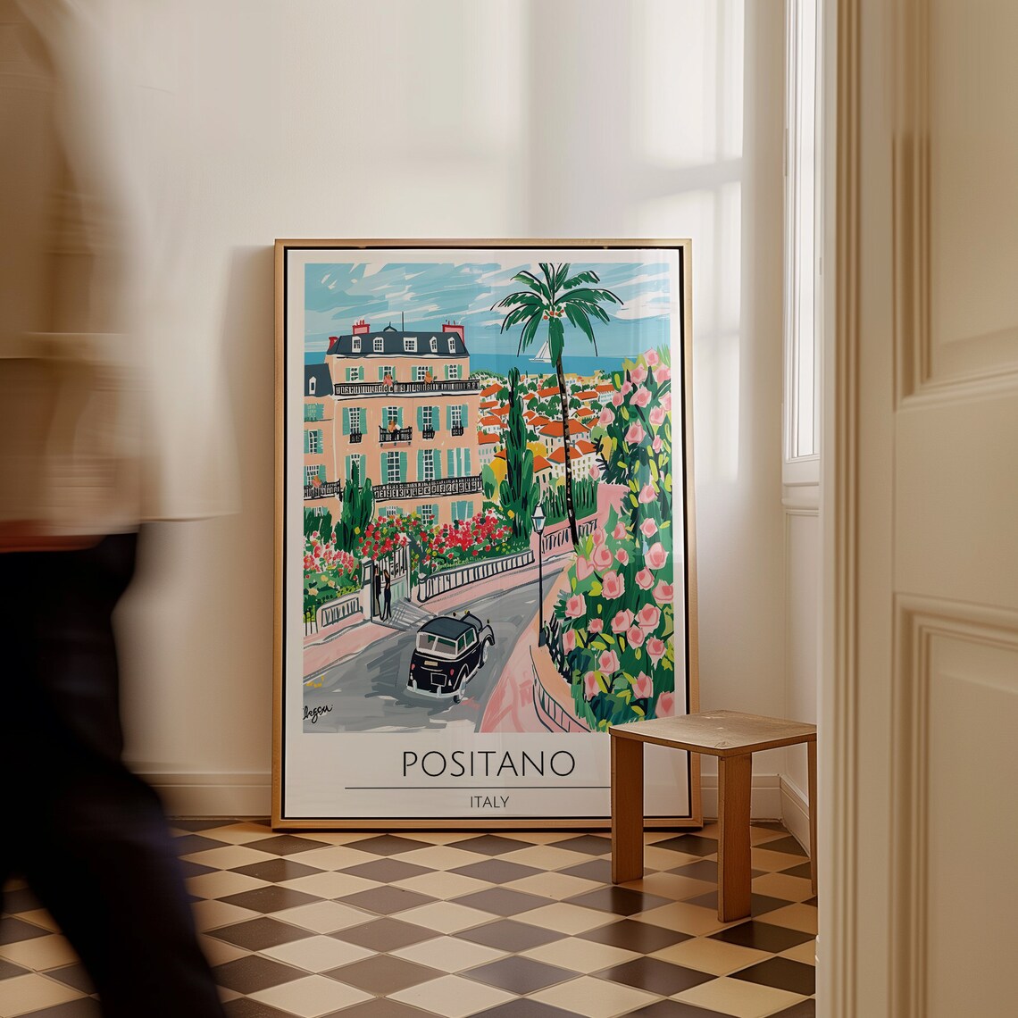 Positano Italy Vintage Car Villa Pink Rose Garden Amalfi Poster - Image 4