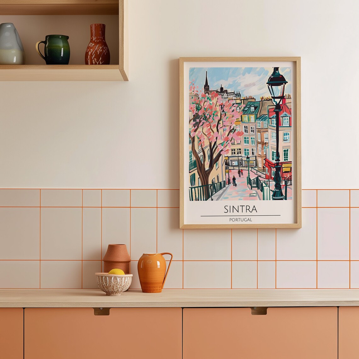 Sintra Portugal Pink Blossom Hillside Street Spring Travel Poster - Image 3