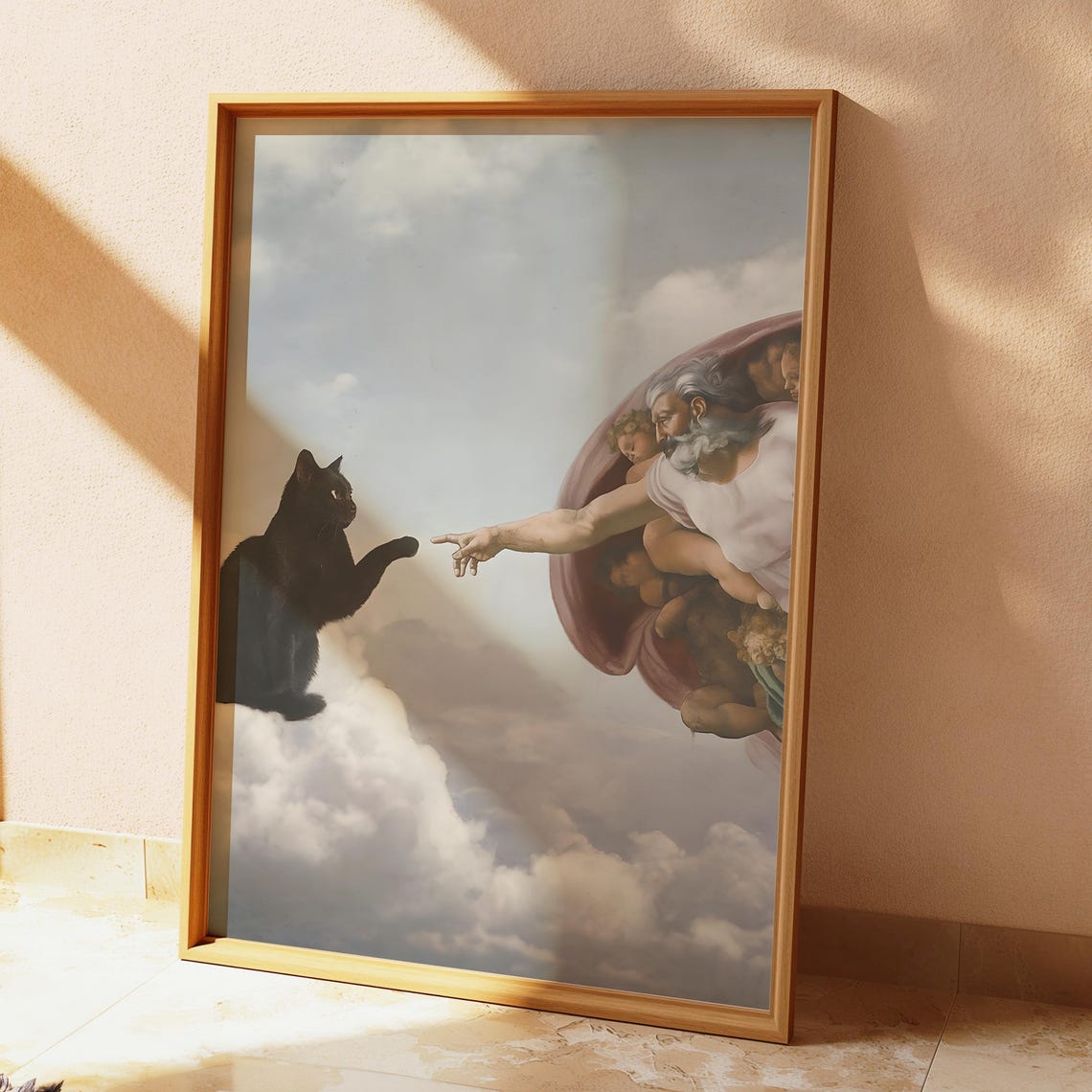 Creation Of Adam Cat Poster Meme Parody Art Print