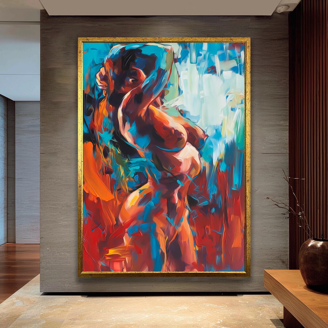 Colorful Abstract Nude Woman Expressive Modern Oil Painting Art Poster