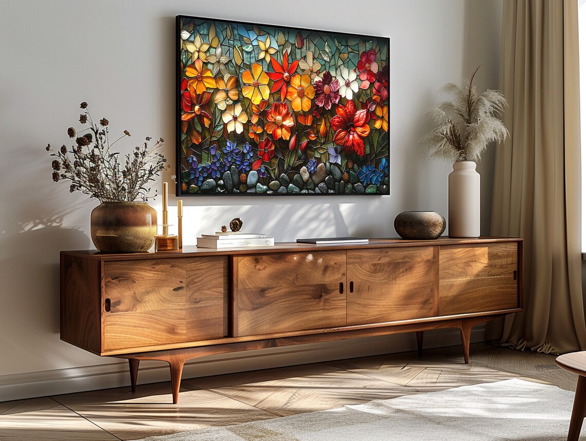 Stained Glass Florals Art Print, Frame TV Decor - Image 3