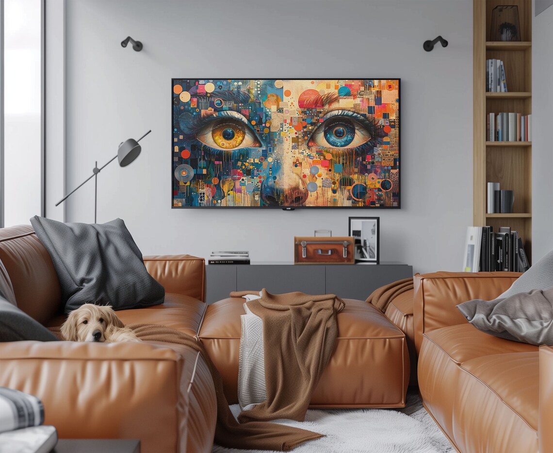 Maximalist Pop Art Eyes Mosaic Colorful Abstract Face Art Poster - Image 3