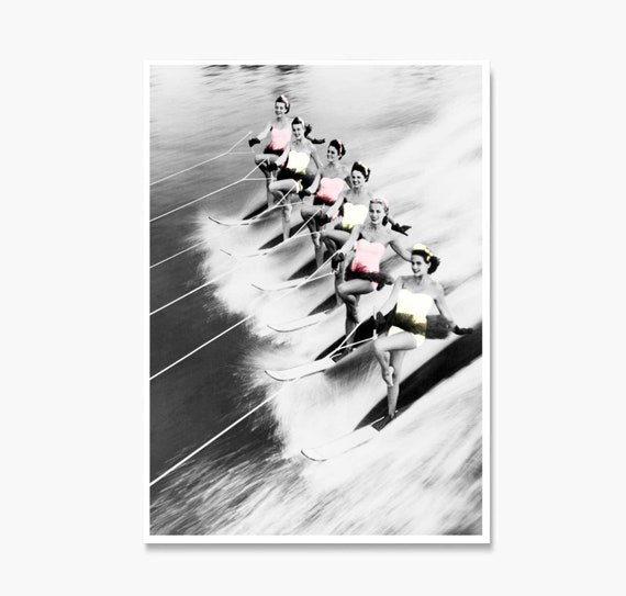 Waterskiing Pinup Girls Vintage Print In Color Vintage Surfing Posters Vintage Beach Wall Art Retro Water Ski Posters Retro Beach