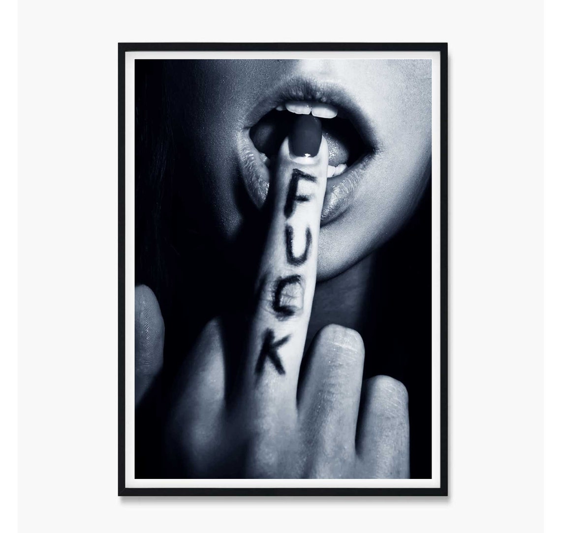 Defiant Middle Finger Close-Up Shot Black and White Photo Poster - Image 4