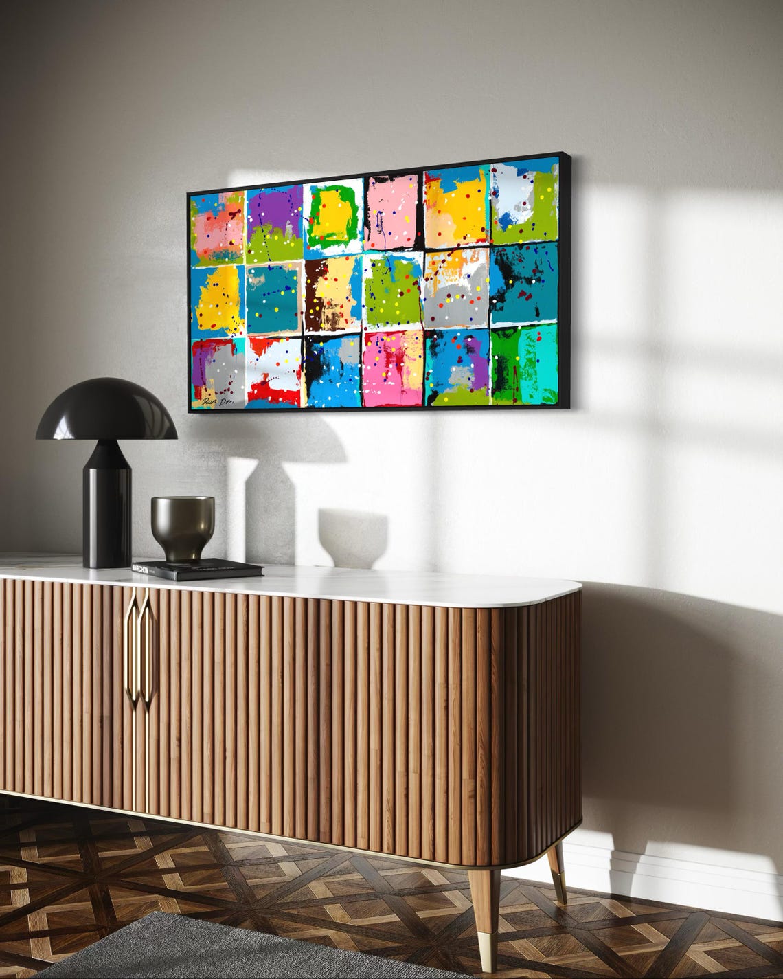 Wide Rainbow Color Block Grid Splatter Modern Abstract Poster - Image 2