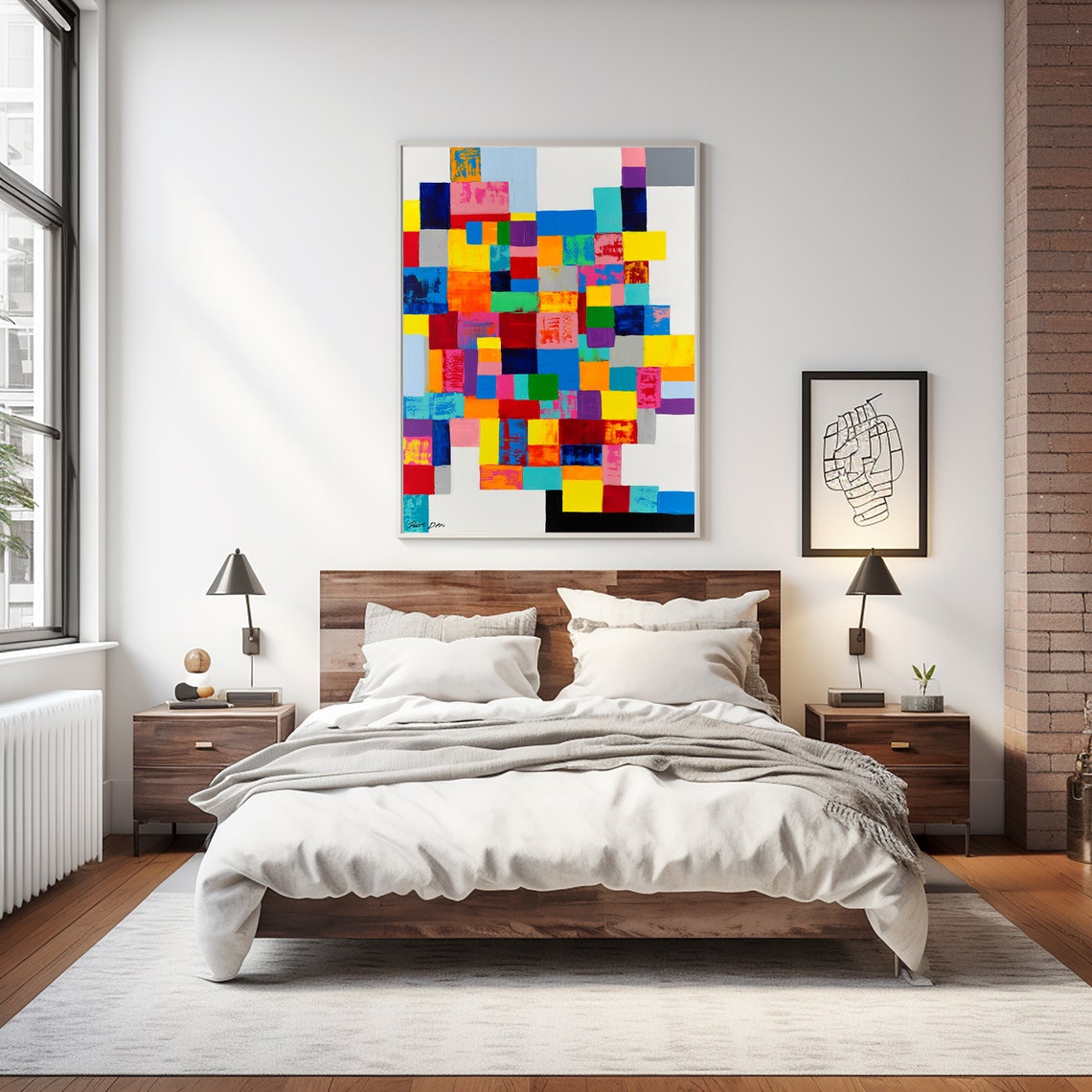 Colorful Mosaic Squares Grid on White Geometric Abstract Poster - Image 5