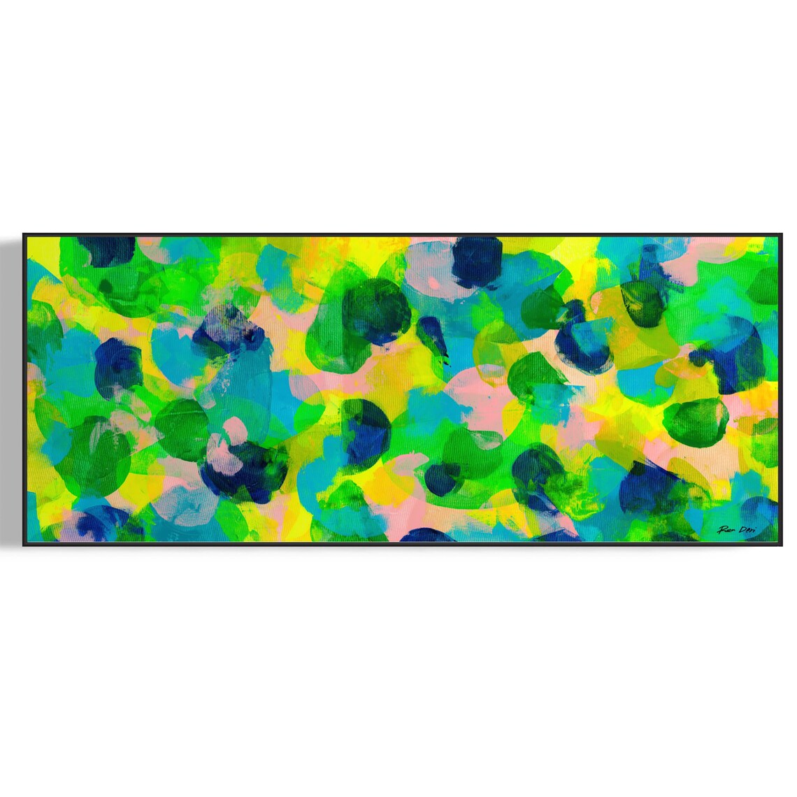 Wide Green And Yellow Pop Abstract Dab Painting By Ron Deri Poster - Image 2