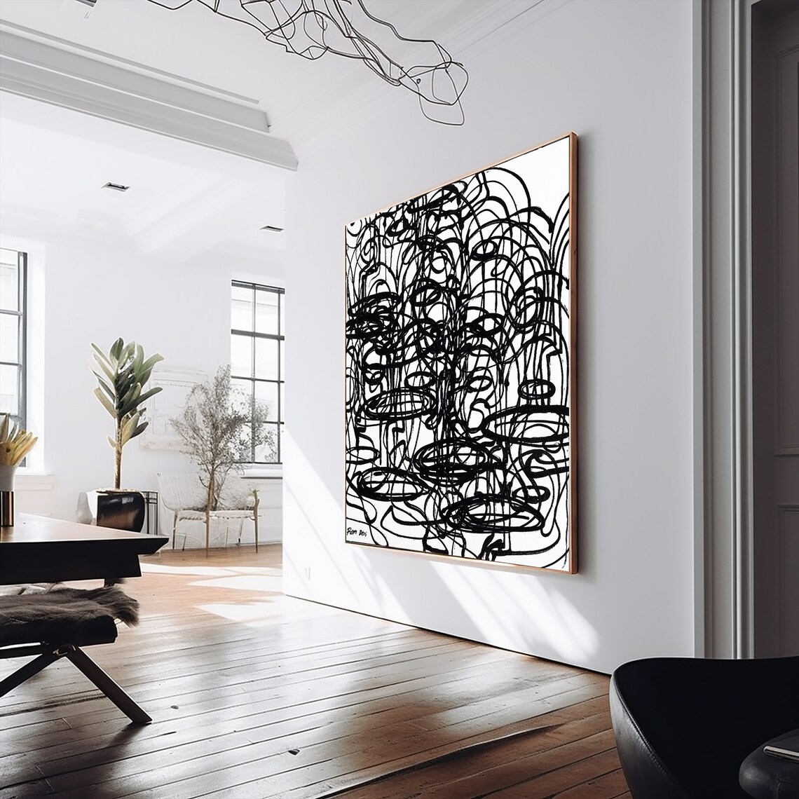 Minimalist Abstract Face, Black White Wall Art Print - Image 2
