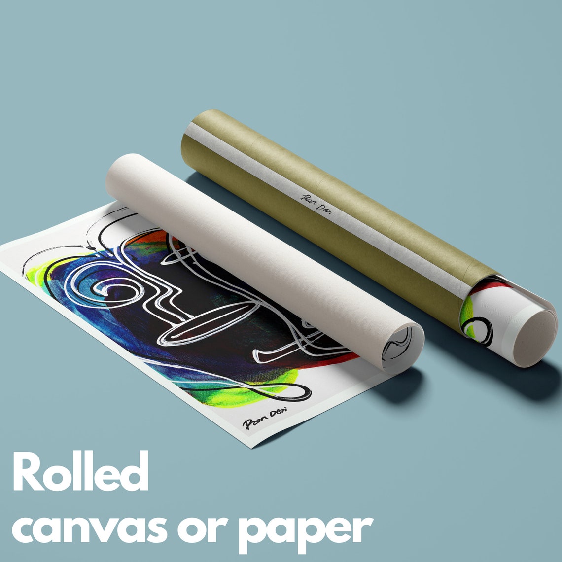 Overlapping White Line Faces on a Colorful Background Art Poster - Image 2
