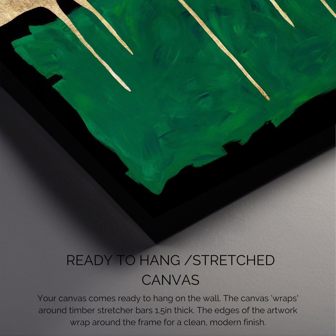 Emerald Green and Gold Drip Abstract Poster with Luxury Texture - Image 2