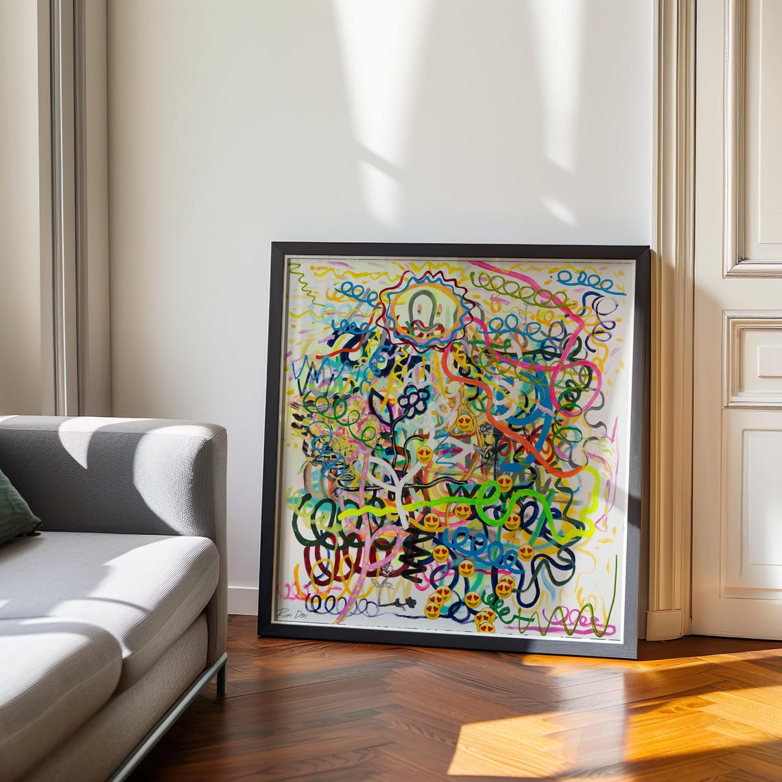 Smiley Face Doodle Squiggle Colorful Modern Abstract Artwork Poster - Image 5