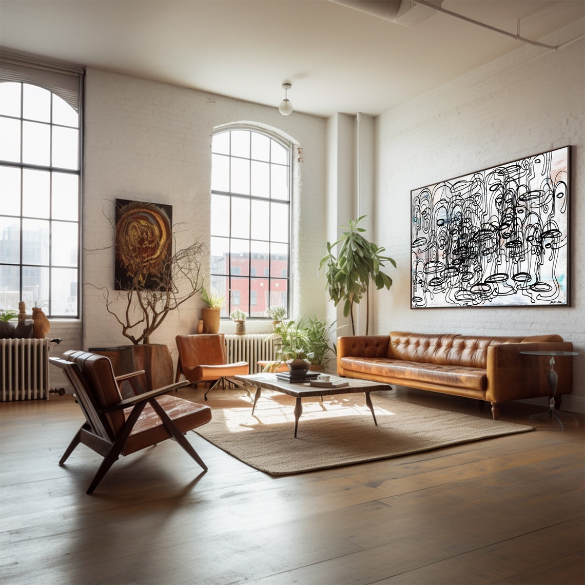 Black Line Face Scribble Crowd Wide Abstract Artwork Decor Poster - Image 5