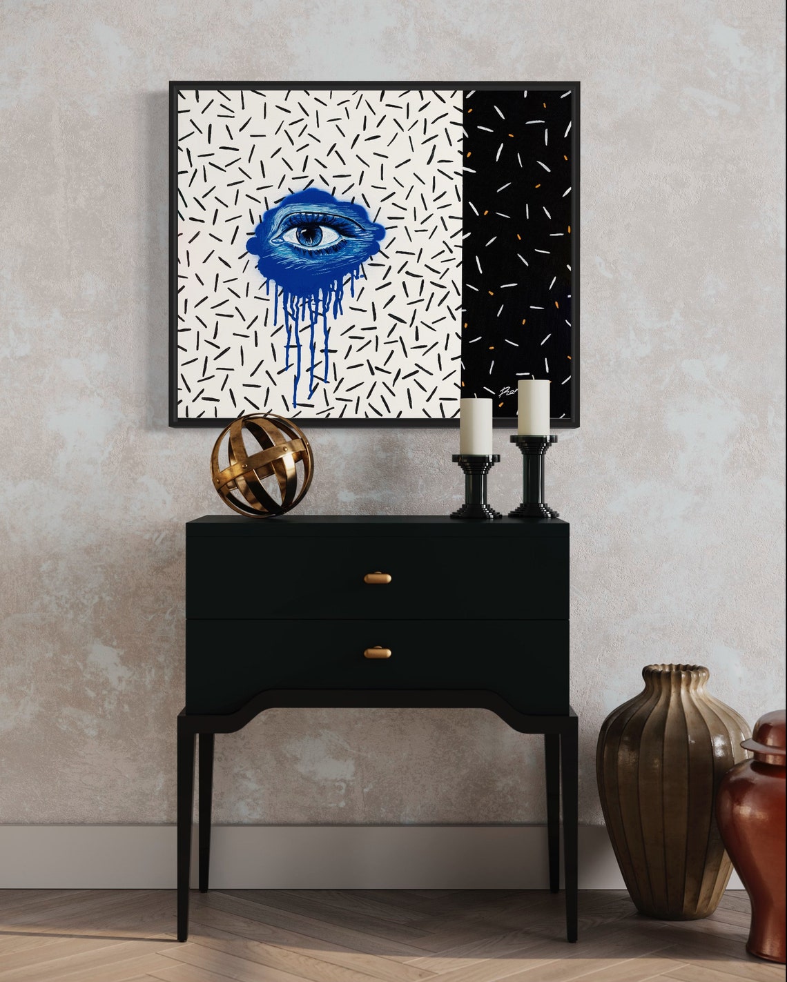 50 Blue Eye Pop Art Minimal Graphic Confetti Abstract Poster - Image 2