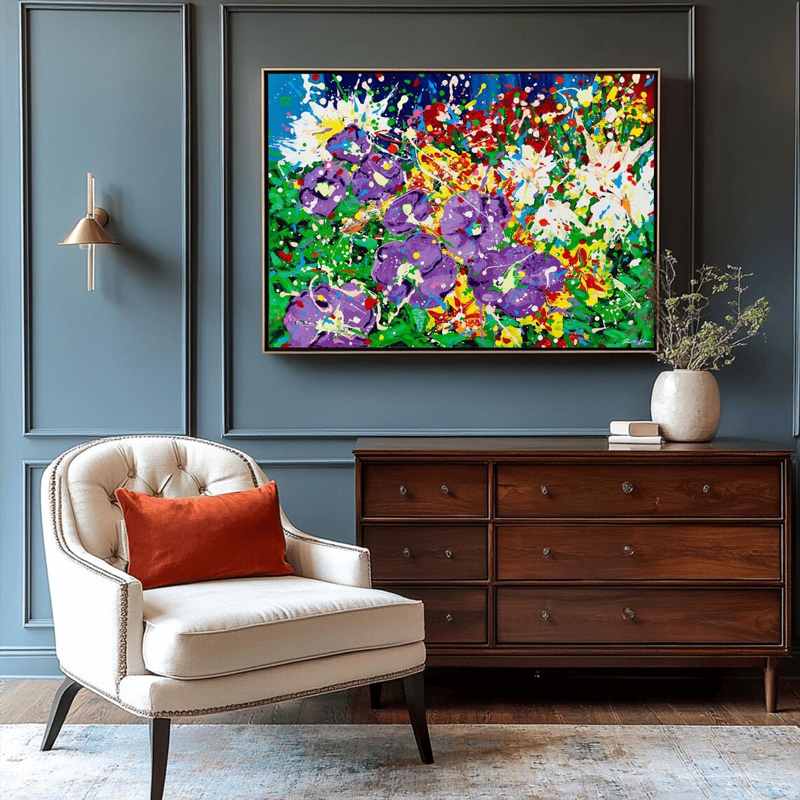 Purple Wildflowers Splatter Paint Vibrant Modern Floral Art Poster - Image 2