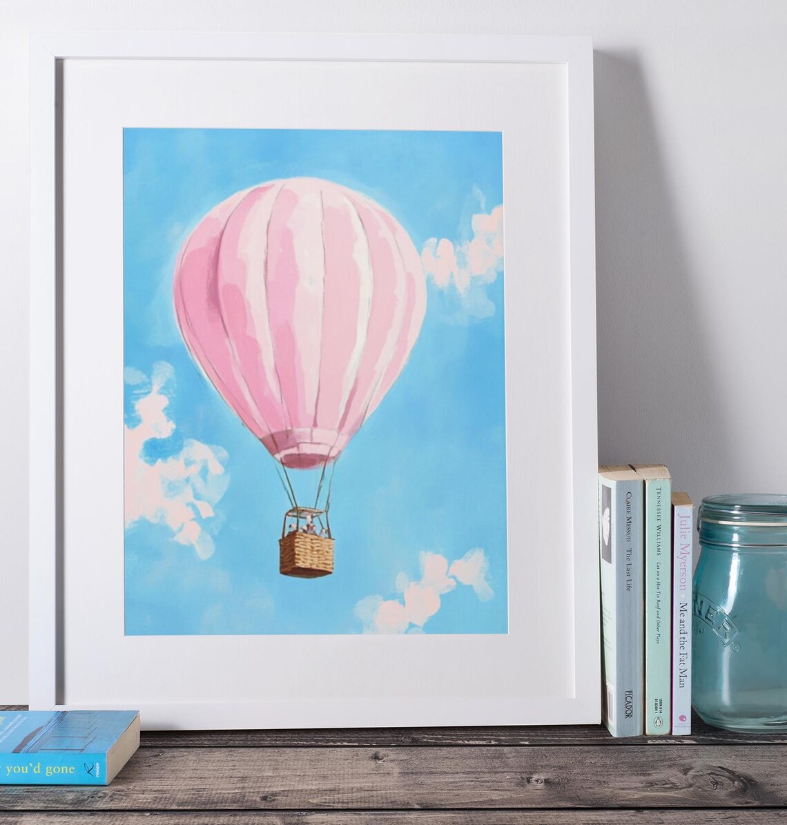 Pink Hot Air Balloon Drifting In Bright Blue Sky Nursery Poster - Image 3