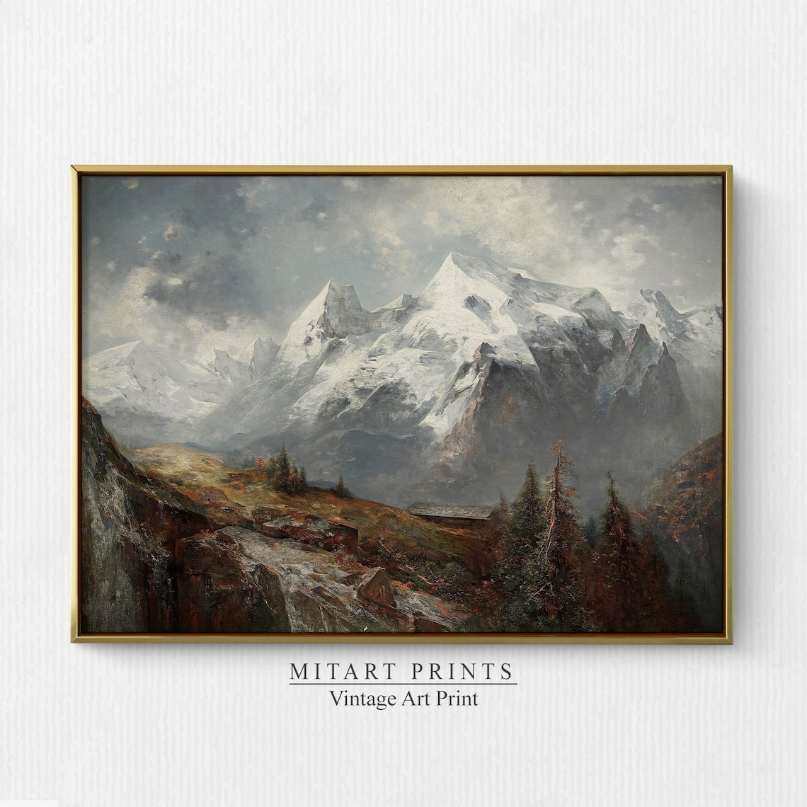 Mountain Landscape Art Print, Rustic Farmhouse Vintage