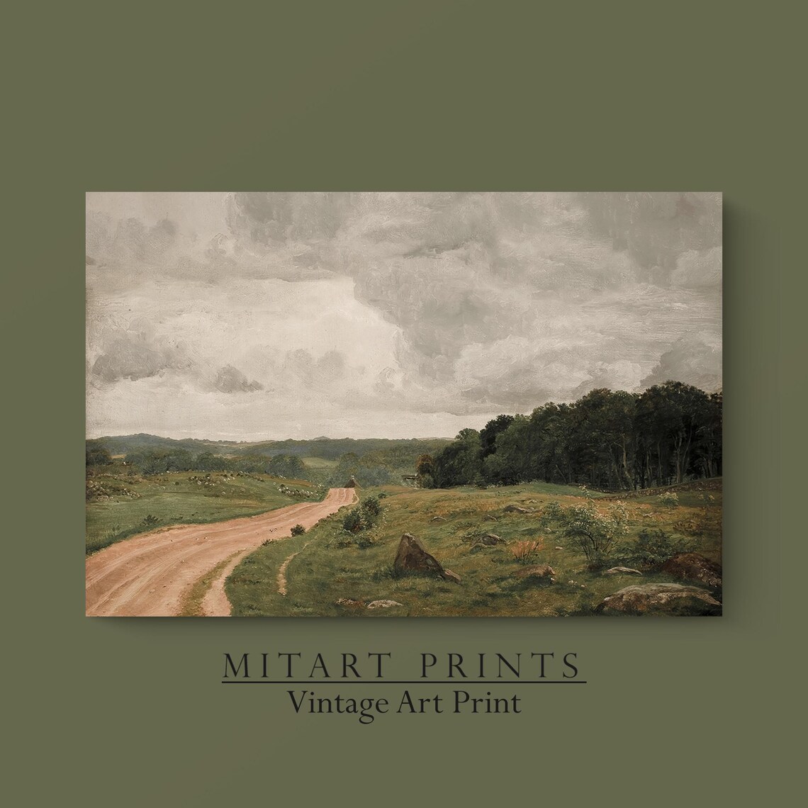 Vintage Country Dirt Road Through Heath Cloudy Sky Landscape Poster - Image 4