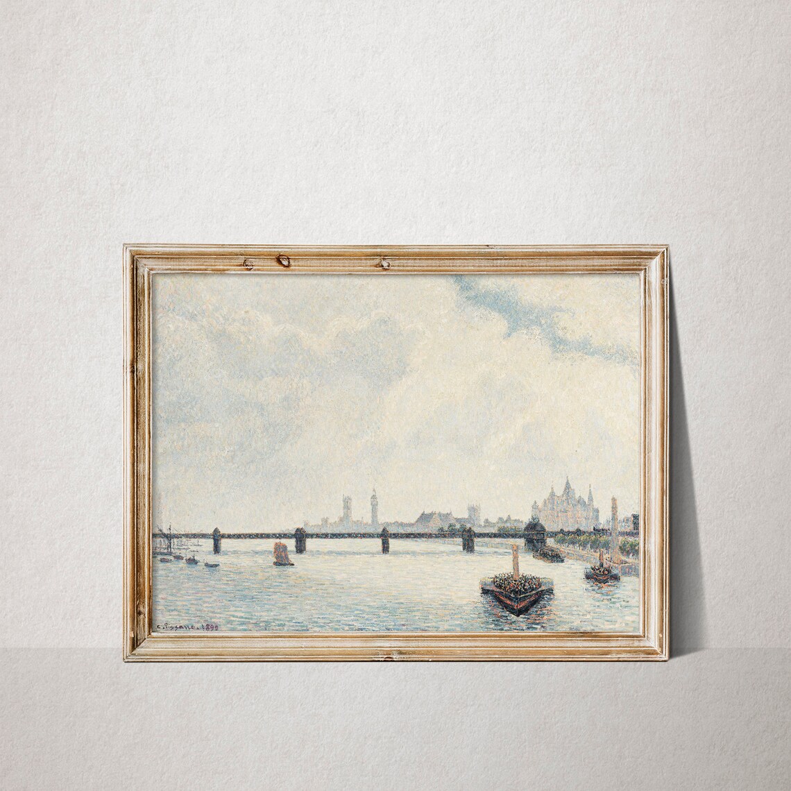 Vintage London Thames River Bridge Cityscape Oil Painting Poster - Image 3