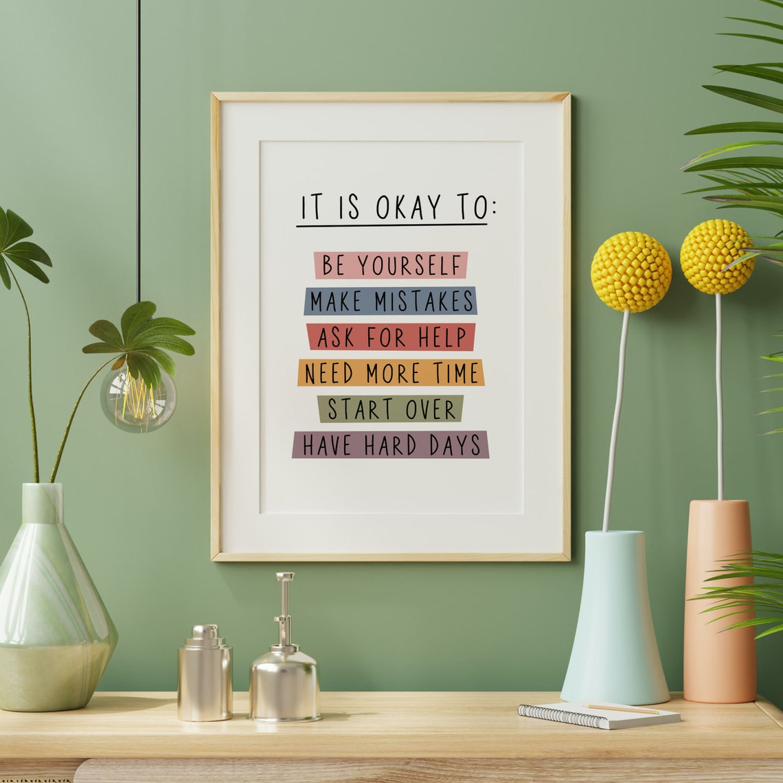 It Is Okay To Be Yourself Colorful Kids Affirmation Quote Poster - Image 3