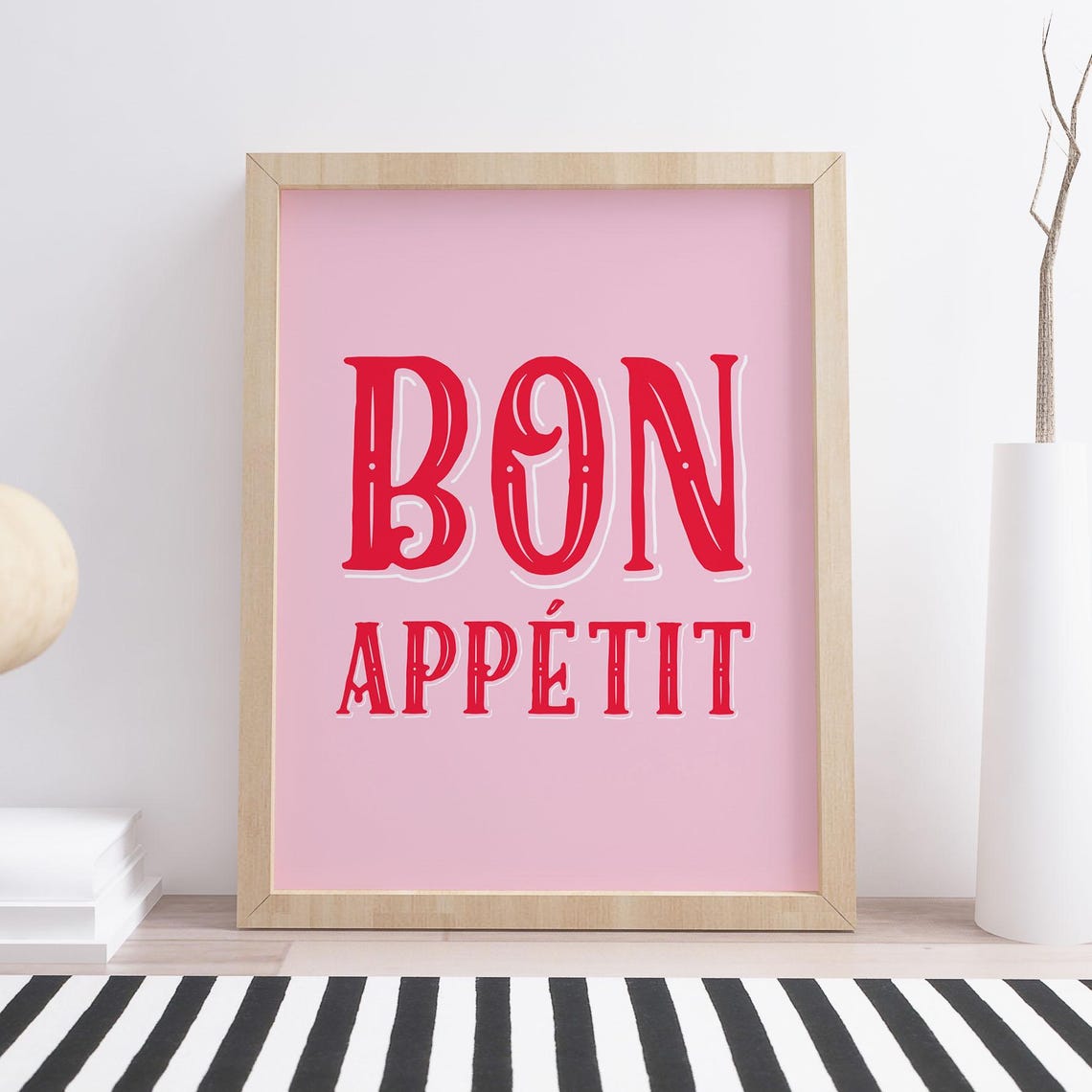 Bon Appetit Red Pink Retro Lettering Kitchen Fun Bistro Decor Poster - Image 2