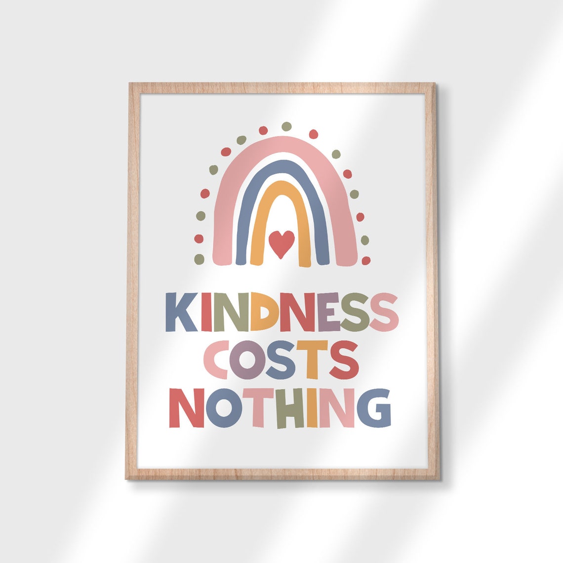 Kindness Costs Nothing Rainbow Heart Colorful Kids Room Poster - Image 3