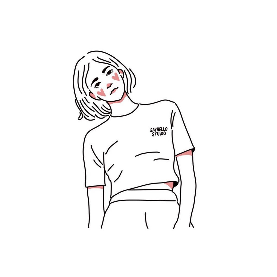 Smiling Woman Minimalist Line Portrait with Soft Pink Blush Poster - Image 2
