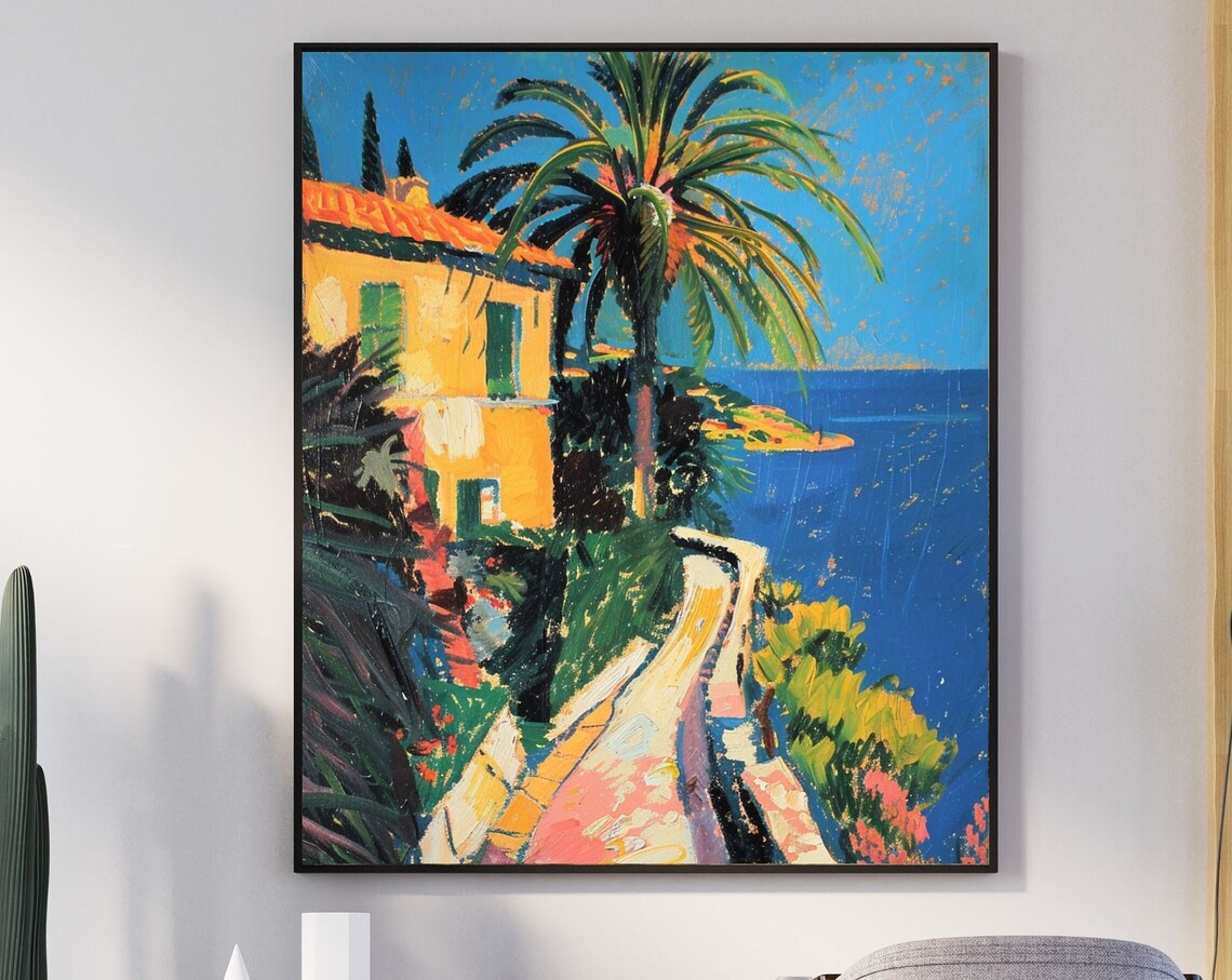 Fauvist Mediterranean Coastal Villa Poster With Palm Trees And Sea