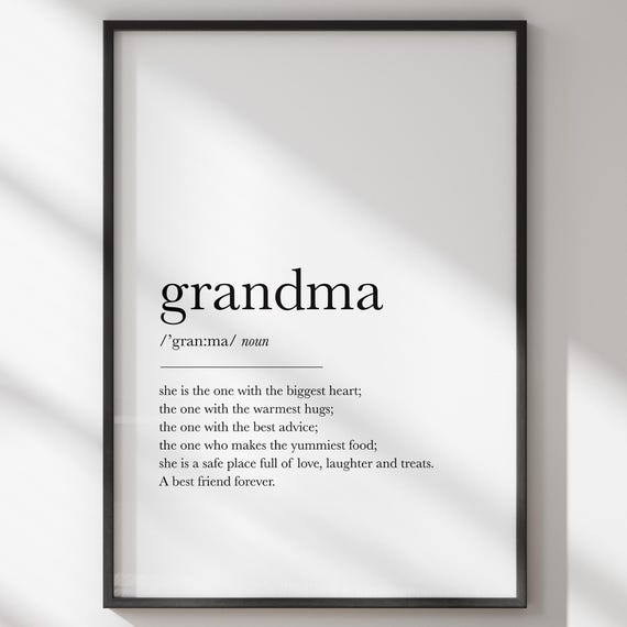 Grandma Definition Grandmother Gift Gifts For Birthday Grandpa Mom Mothers Day Print Wall Decor