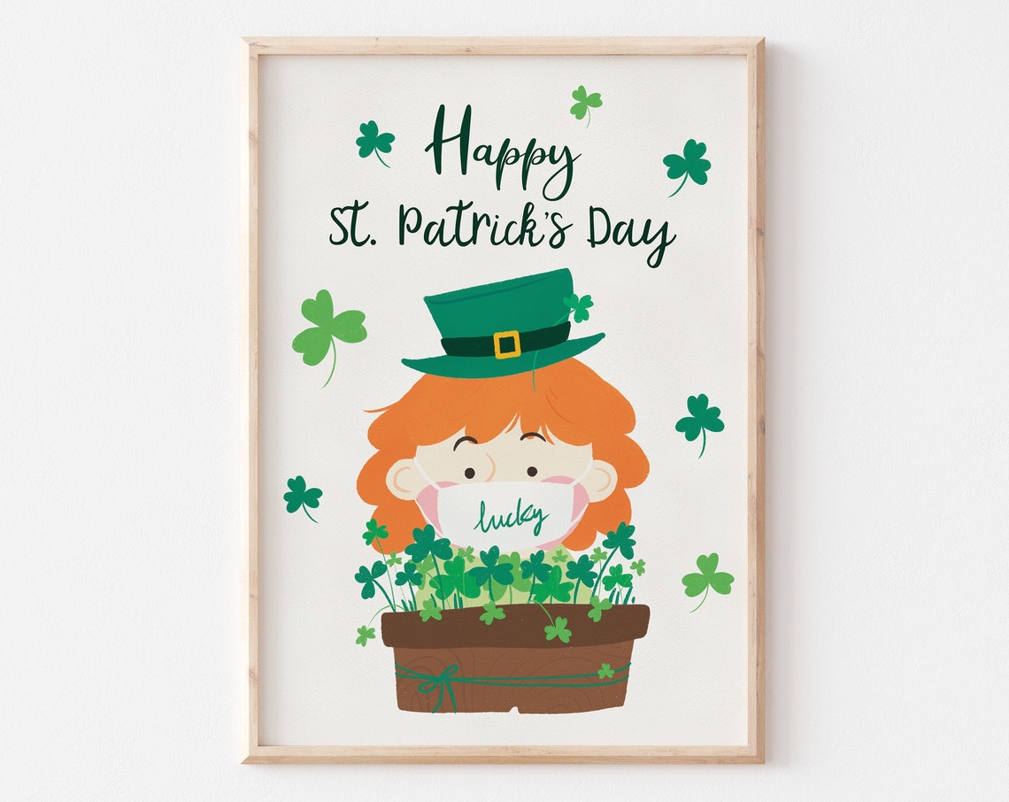 Happy St Patrick's Day Cute Leprechaun Shamrock Kids Holiday Wall Art