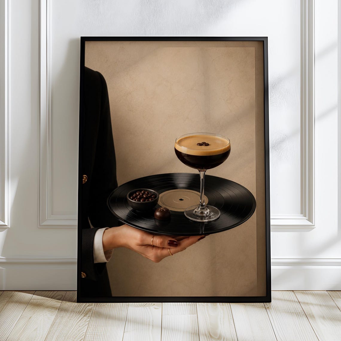 Espresso Martini on Vinyl Record Tray Minimal Coffee Cocktail Poster