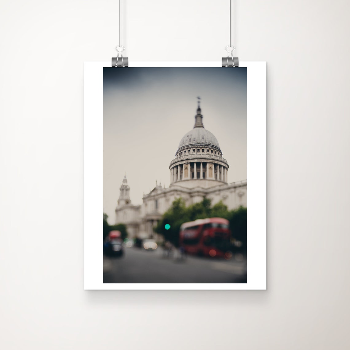 St Pauls Cathedral London Red Double Decker Bus Photography Poster