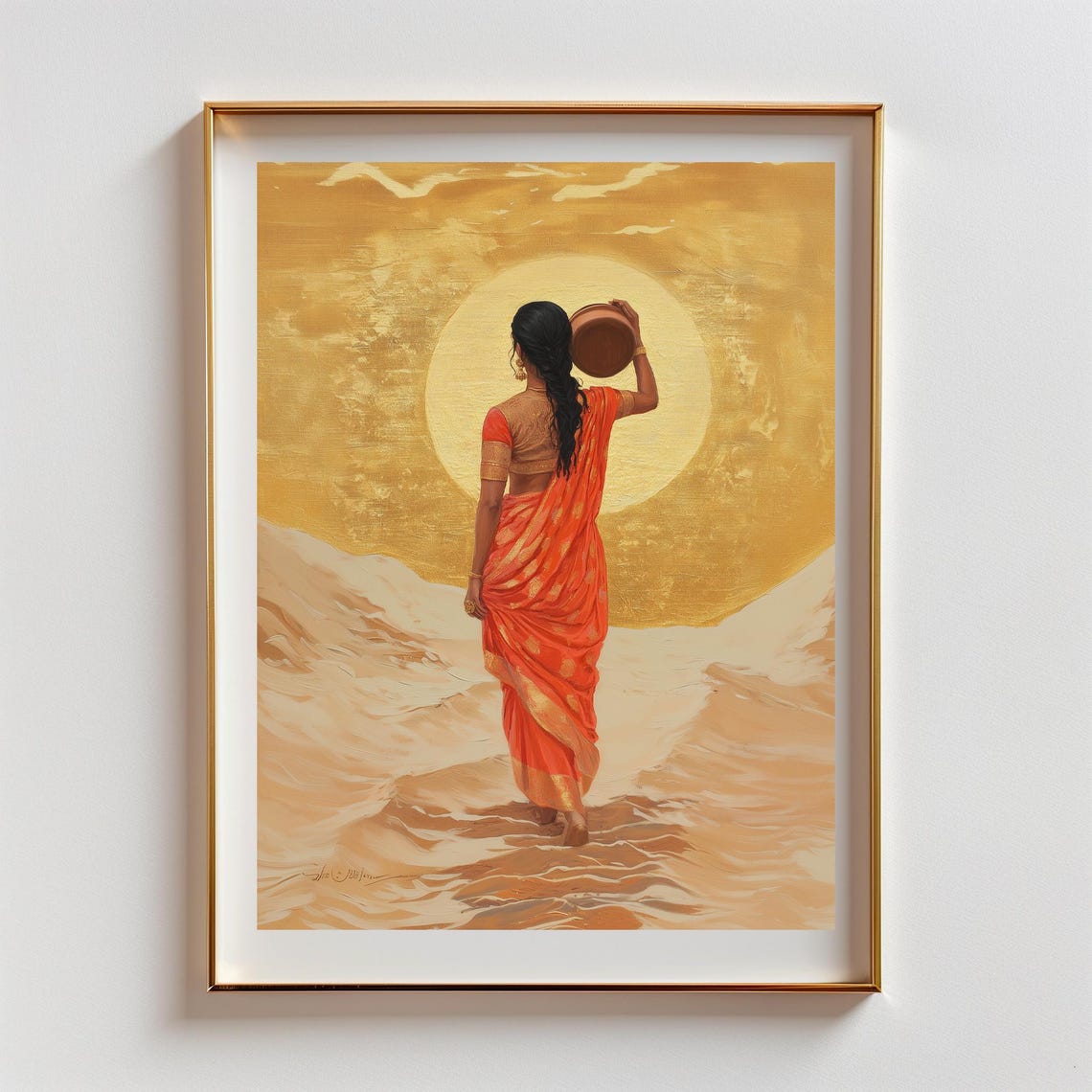 Registaan The Desert Traditional Indian Art Work Paintings Indian Home Decor Indian Girl Walking In The Desert Painting