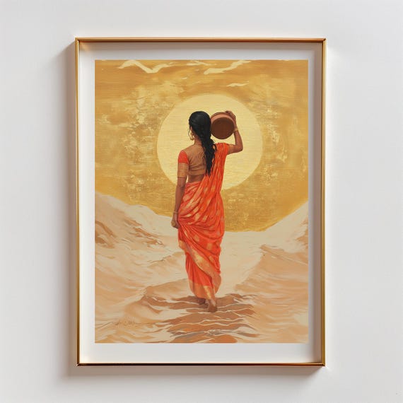Registaan The Desert Traditional Indian Art Work Paintings Indian Home Decor Indian Girl Walking In The Desert Painting