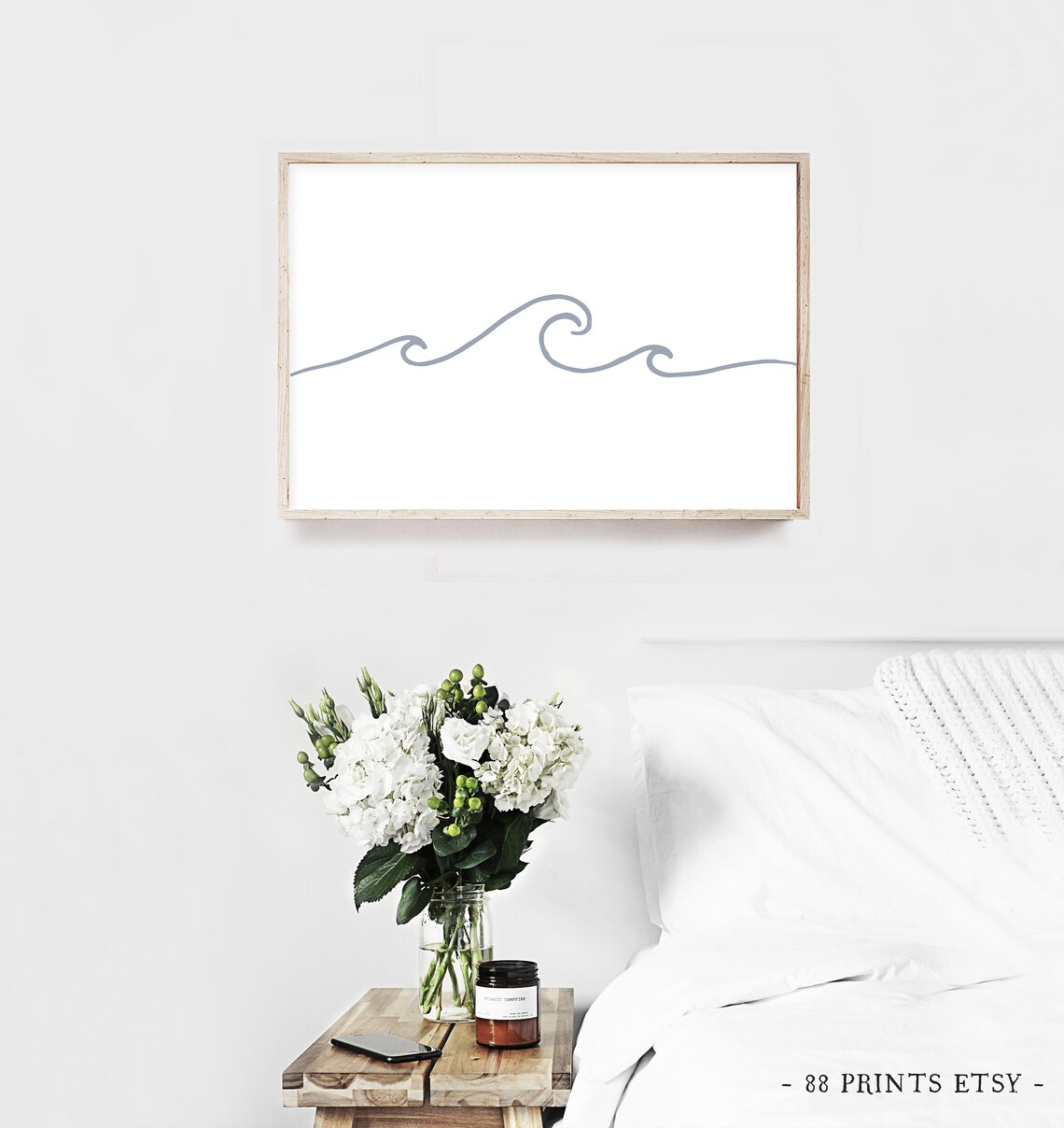 Wave Print Fine Line Print Minimal Wall Decor Gift For Surfer Go With The Flow Print Ocean Print Minimal - Image 2
