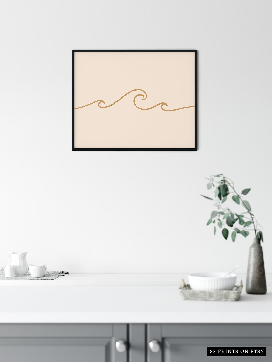 Minimalist Modern Gold Ocean Wave Line Art Beige Coastal Print - Image 2