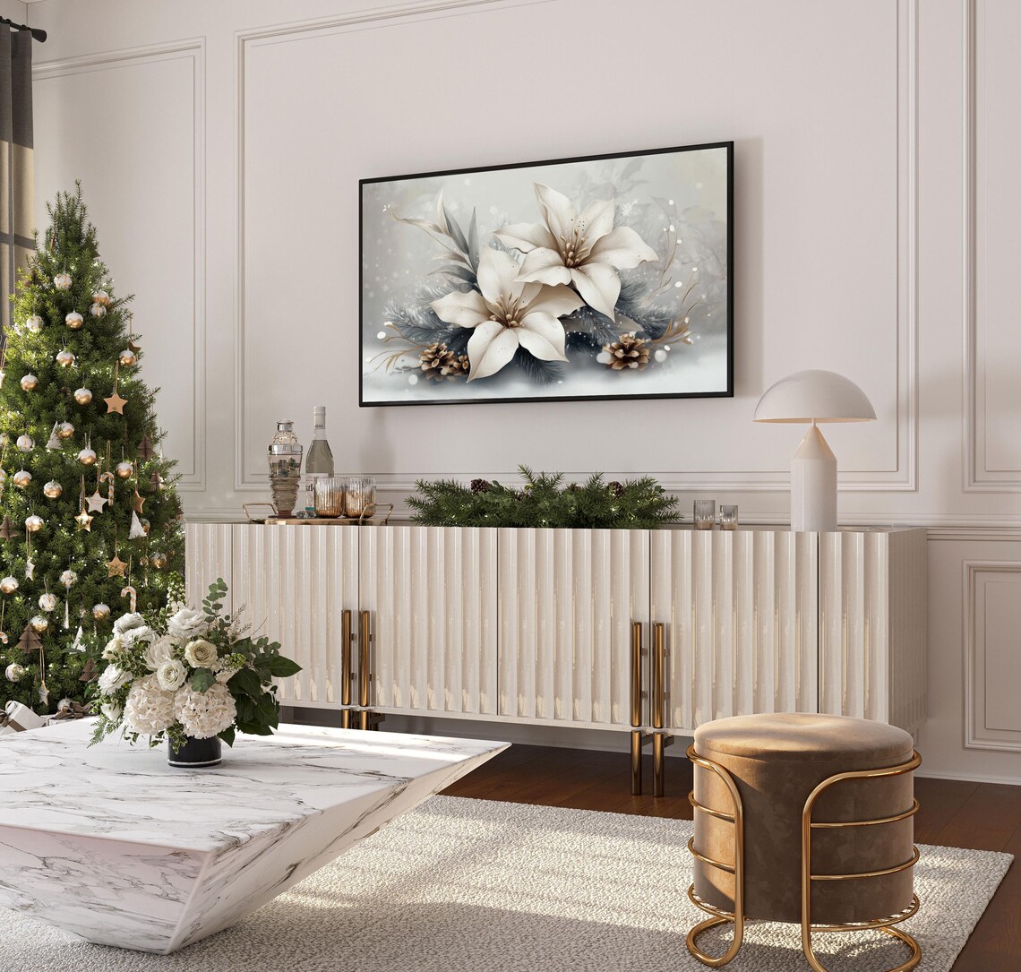 Elegant White Poinsettia Christmas Winter Floral Botanical Poster - Image 4