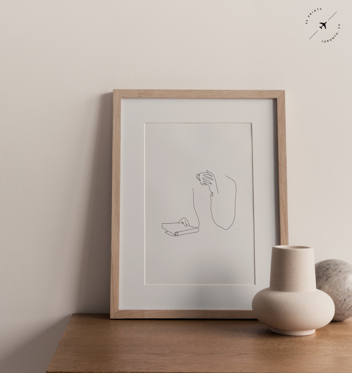 Woman Drinking Coffee Reading Book Minimalist Line Art Poster - Image 3