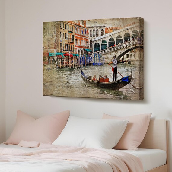 Venice Grand Canal Gondola Rialto Bridge Vintage Oil Painting Poster