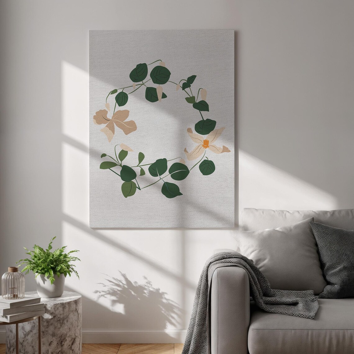Minimal Floral Wreath Botanical Leaf Circle Calm Neutral Art Poster
