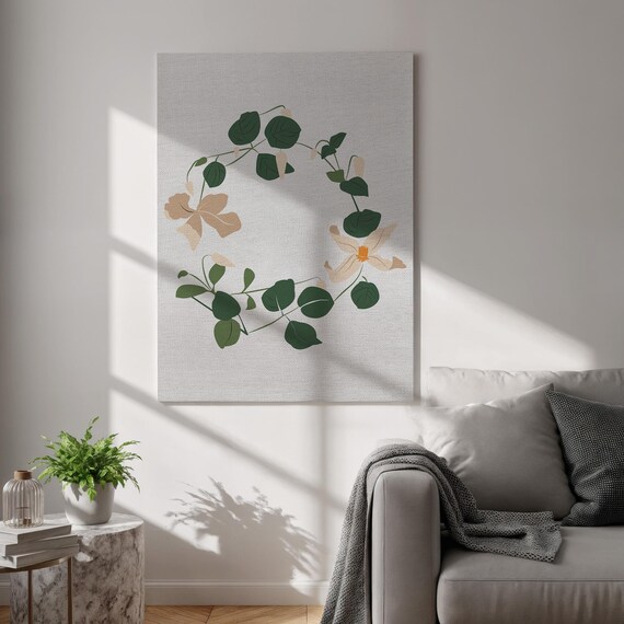 Minimal Floral Wreath Botanical Leaf Circle Calm Neutral Art Poster