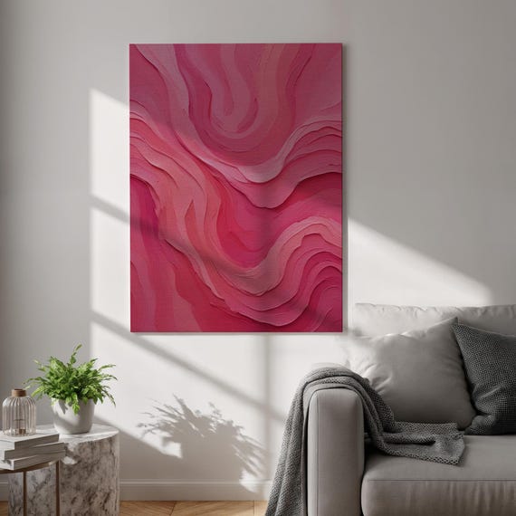 Pink Abstract Canvas Wall Art Textured Layered Modern Painting Bold Minimalist Decor Framed Geometric For Living Room And Office