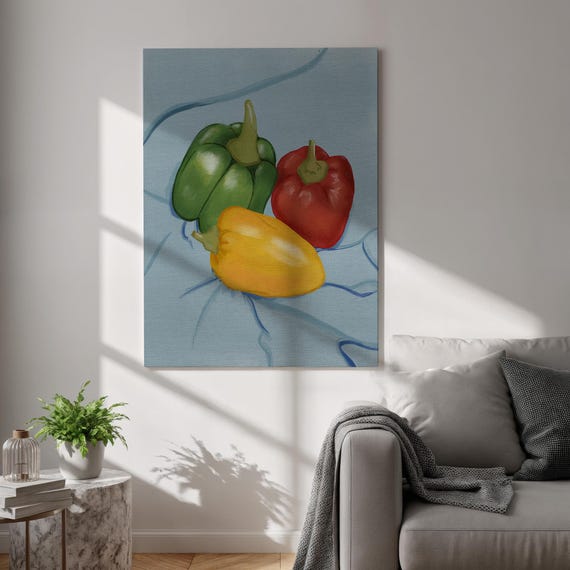 Colorful Pepper Canvas Wall Art Realistic Bell Painting Print Framed Kitchen Decor Vibrant Food Artwork For Chef Gift Ideas