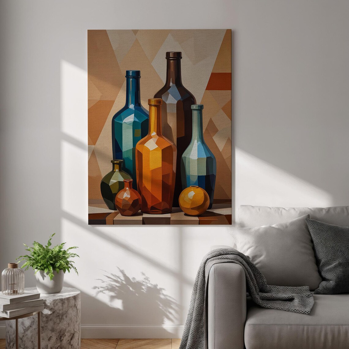 Geometric Glass Bottles Cubist Still Life Color Block Art Poster
