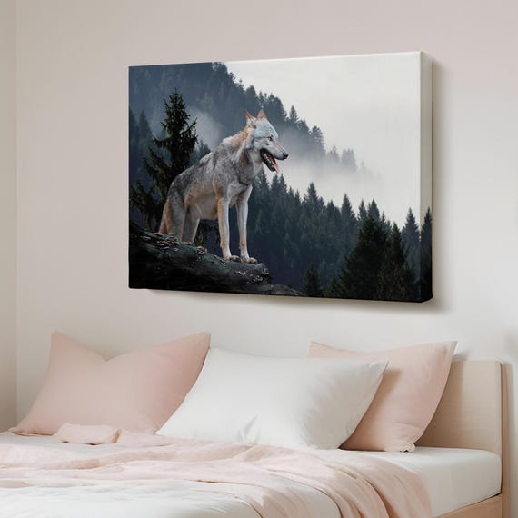 Grey Wolf Decorative Canvas Painting Animal Wall Art Decor Housewarming Gifts Modern