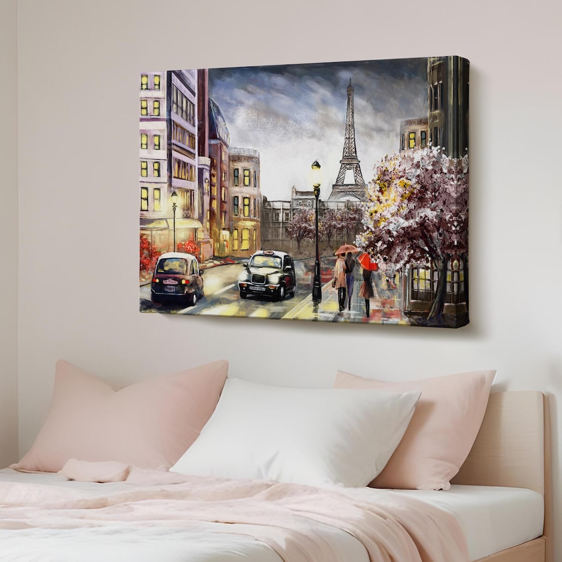Eiffel Tower Above a Rainy Paris Street at Dusk Oil Painting Poster
